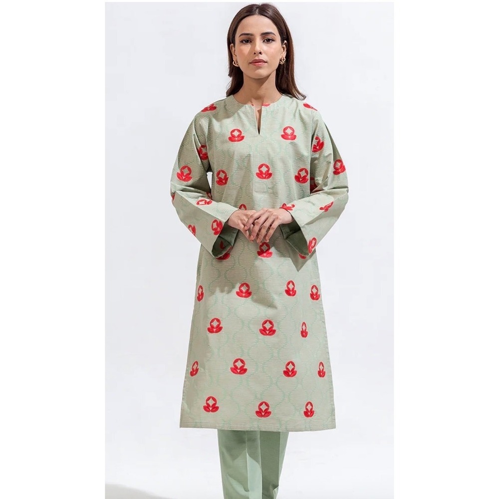 NWT Beechtree 2pc Embroidered Khaddar Suit Stitched Salwar Kameez Sz 12 US 8/10